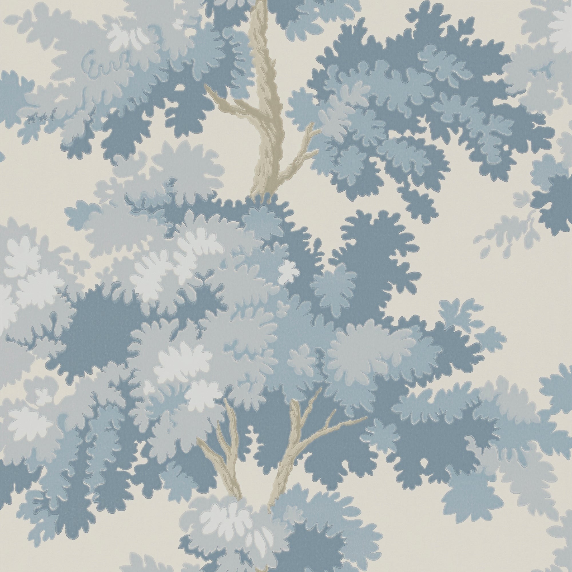 Raphael wallpaper by Sandberg, flat swatch of the blue oak-tree print on a cream ground