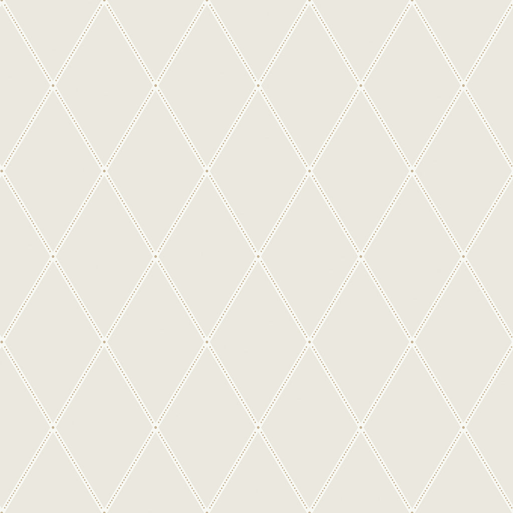 Gabriel wallpaper by Sandberg, flat swatch of a dotted diamond trellis in grey on off-white