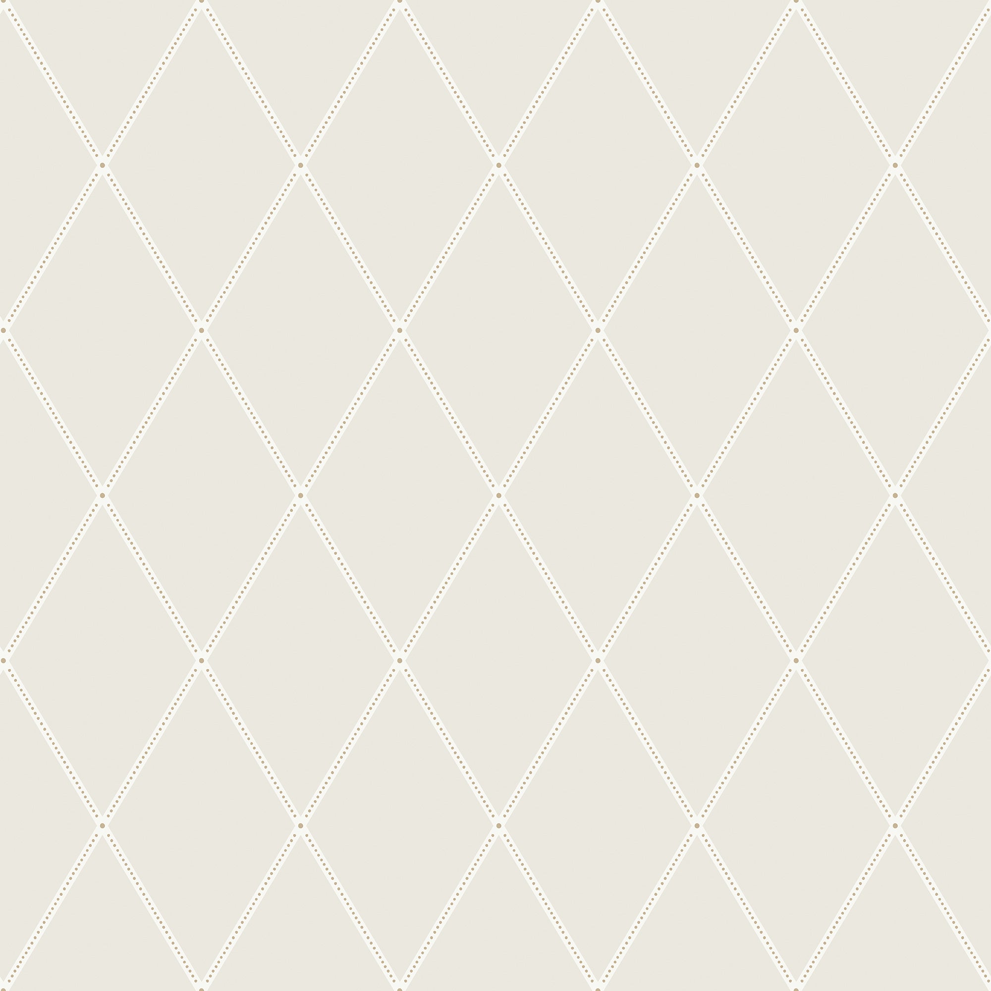 Gabriel wallpaper by Sandberg, flat swatch of a dotted diamond trellis in grey on off-white