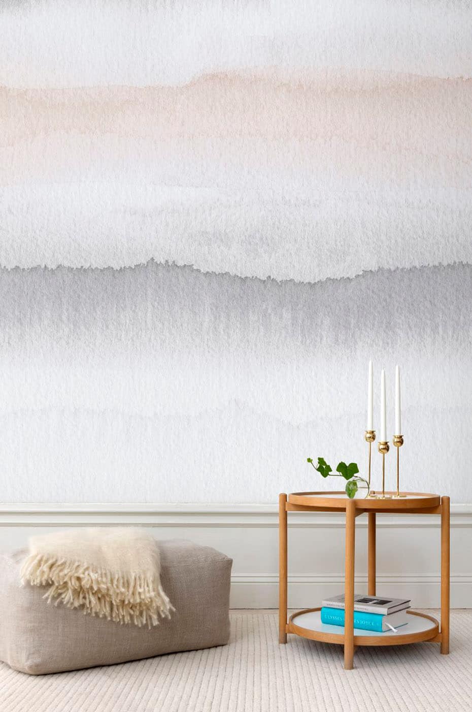 Gryning wallpaper by Sandberg in Gray, styled on an interior wall