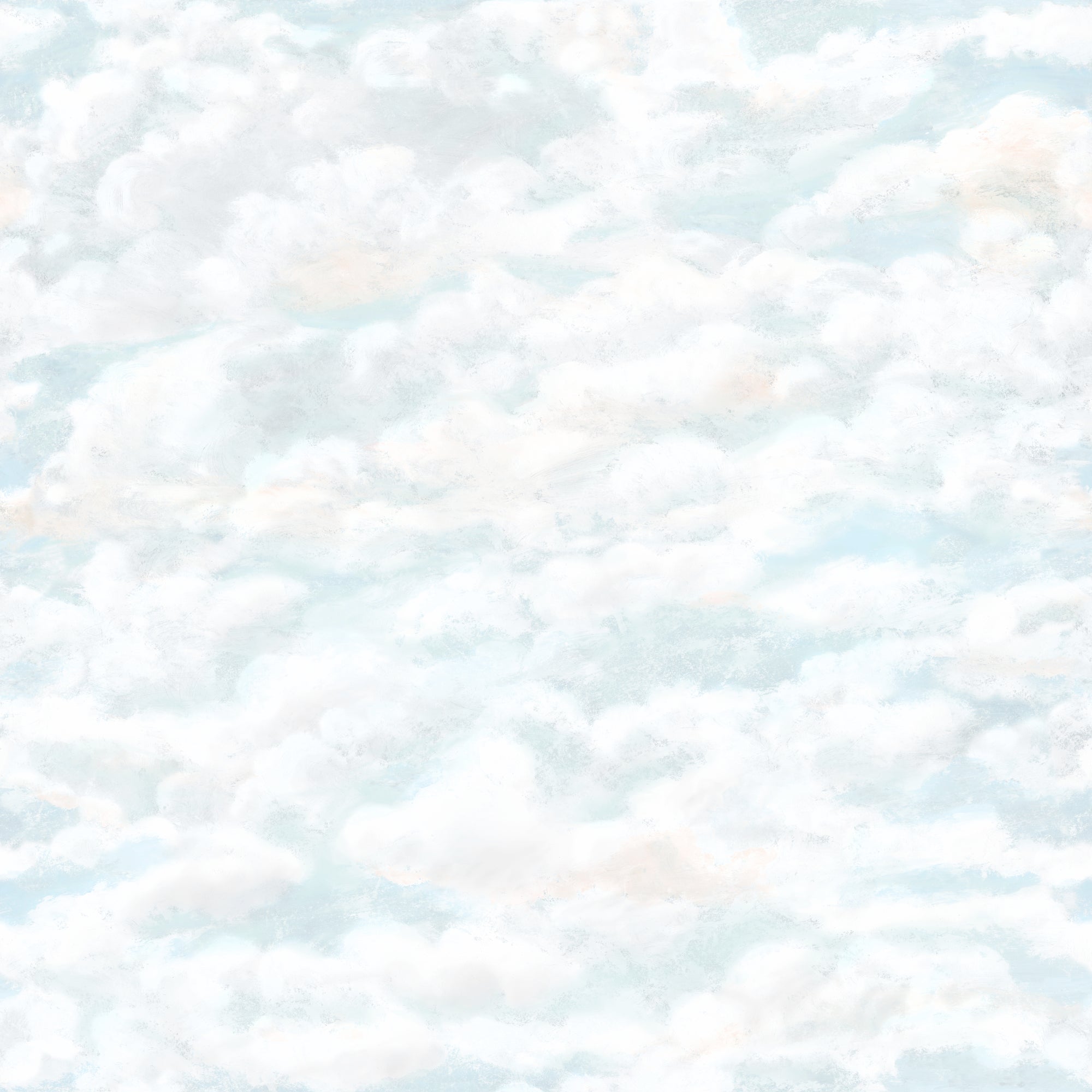 Himmel Clouds wall mural by Sandberg, soft painted white clouds drifting across a pale blue sky, flat swatch