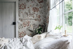 Kajsa wallpaper by Sandberg – floral design, Beige – Sand – styled in a room setting