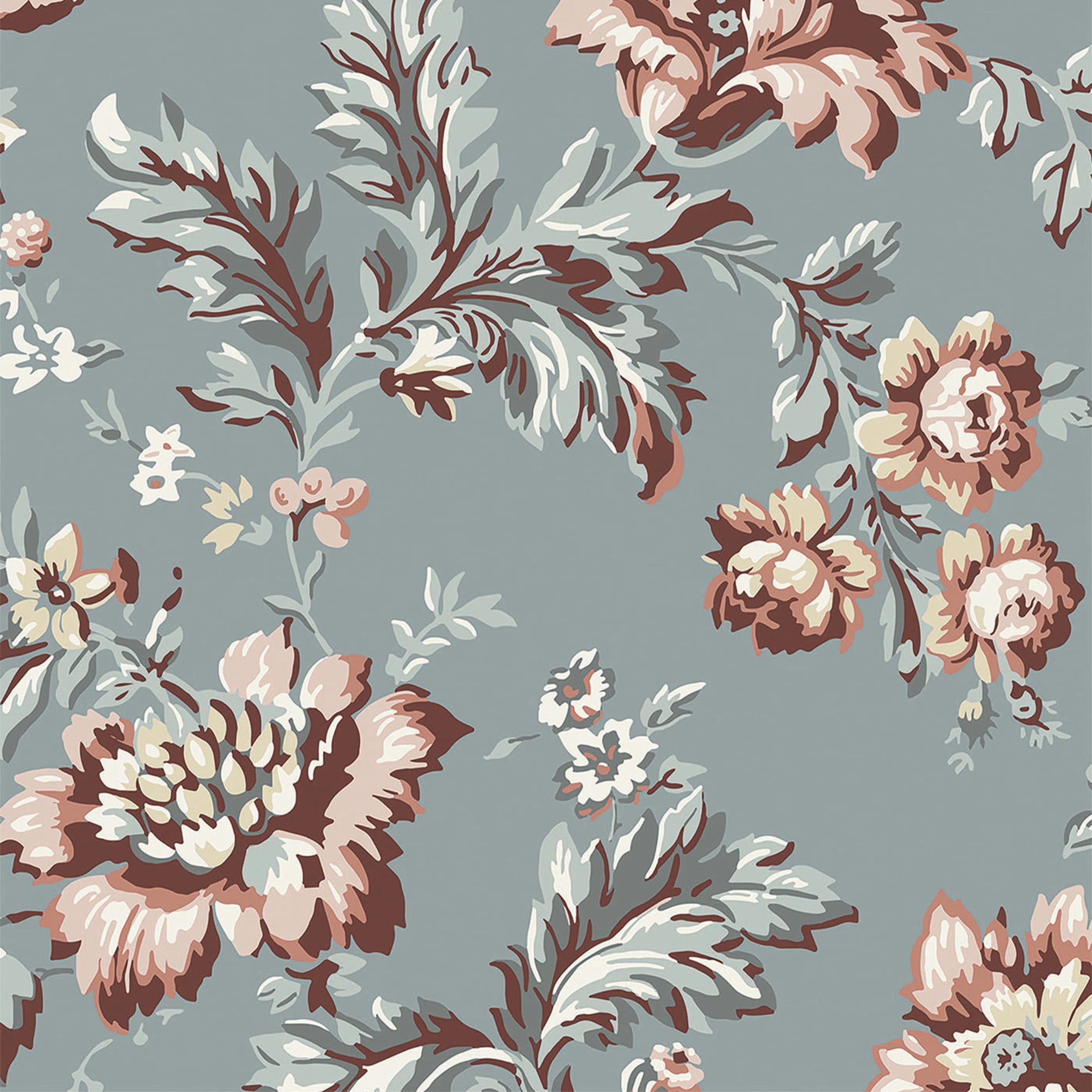 Kajsa wallpaper by Sandberg – floral design, Blue – Sky Blue – flat swatch showing the repeat