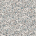 Mattias wallpaper by Sandberg, flat swatch of the blue and grey lily and leaf scroll pattern on cream