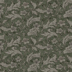 Mattias wallpaper by Sandberg, flat swatch of the dark green lily and scrolling leaf pattern