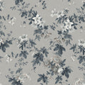 Sandra Floral wallpaper by Sandberg, flat swatch of the passionflower and lily print in navy and white on a warm grey ground