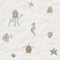 Alice Underwater wall mural by Sandberg, flat swatch of muted pastel watercolour sea creatures on cream