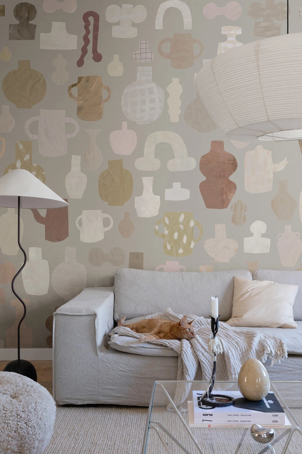 Emilia Ilke wallpaper by Sandberg – abstract design, Beige – Clay – styled in a room setting, view 2