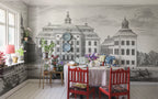 Lofstad Slott wall mural by Sandberg – monochrome design, Grey – Graphite – styled in a room setting