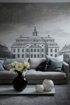 Lofstad Slott wall mural by Sandberg – monochrome design, Grey – Graphite – styled in a room setting, view 3