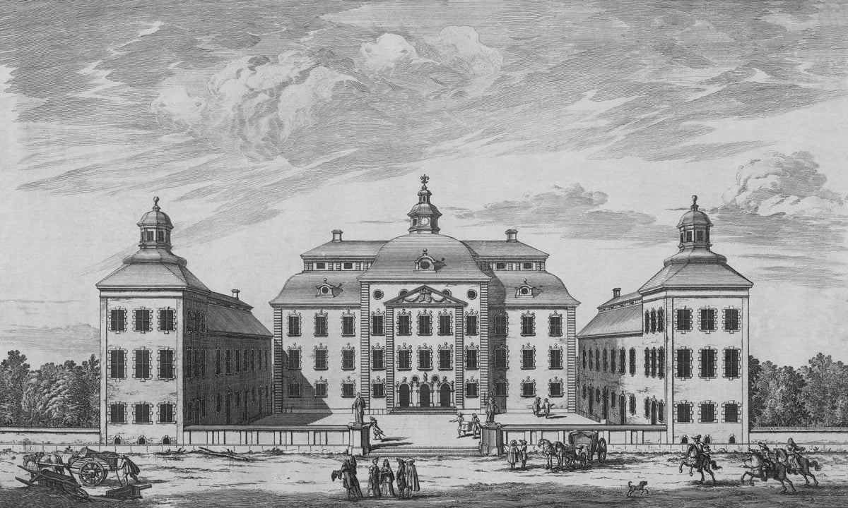 Lofstad Slott wall mural by Sandberg – monochrome design, Grey – Graphite – styled in a room setting, view 2