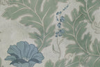 Poppy wallpaper by Sandberg, close-up of a blue poppy and trailing leaves in the sage green colourway