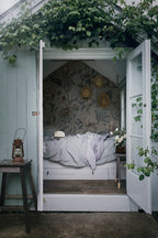 Belinda wallpaper by Sandberg – floral design, Blue – Misty Blue – styled in a room setting, view 9