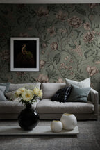 Belinda wallpaper by Sandberg – floral design, Green – Garden Green – styled in a room setting, view 3