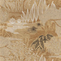 Jasmin Floral wallpaper by Casamance, flat swatch of the lily-pond and foliage design in warm ochre and tan