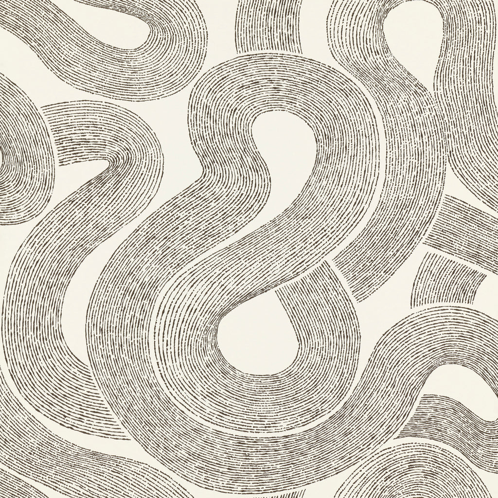 Zen wallpaper by Sandberg, flat swatch of the swirling looped line pattern in charcoal on cream