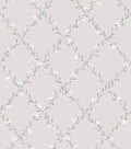 Ewa wallpaper by Sandberg, flat swatch of a blue-grey floral trellis vine on light grey
