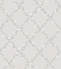 Ewa wallpaper by Sandberg, flat swatch of a blue-grey floral trellis vine on light grey