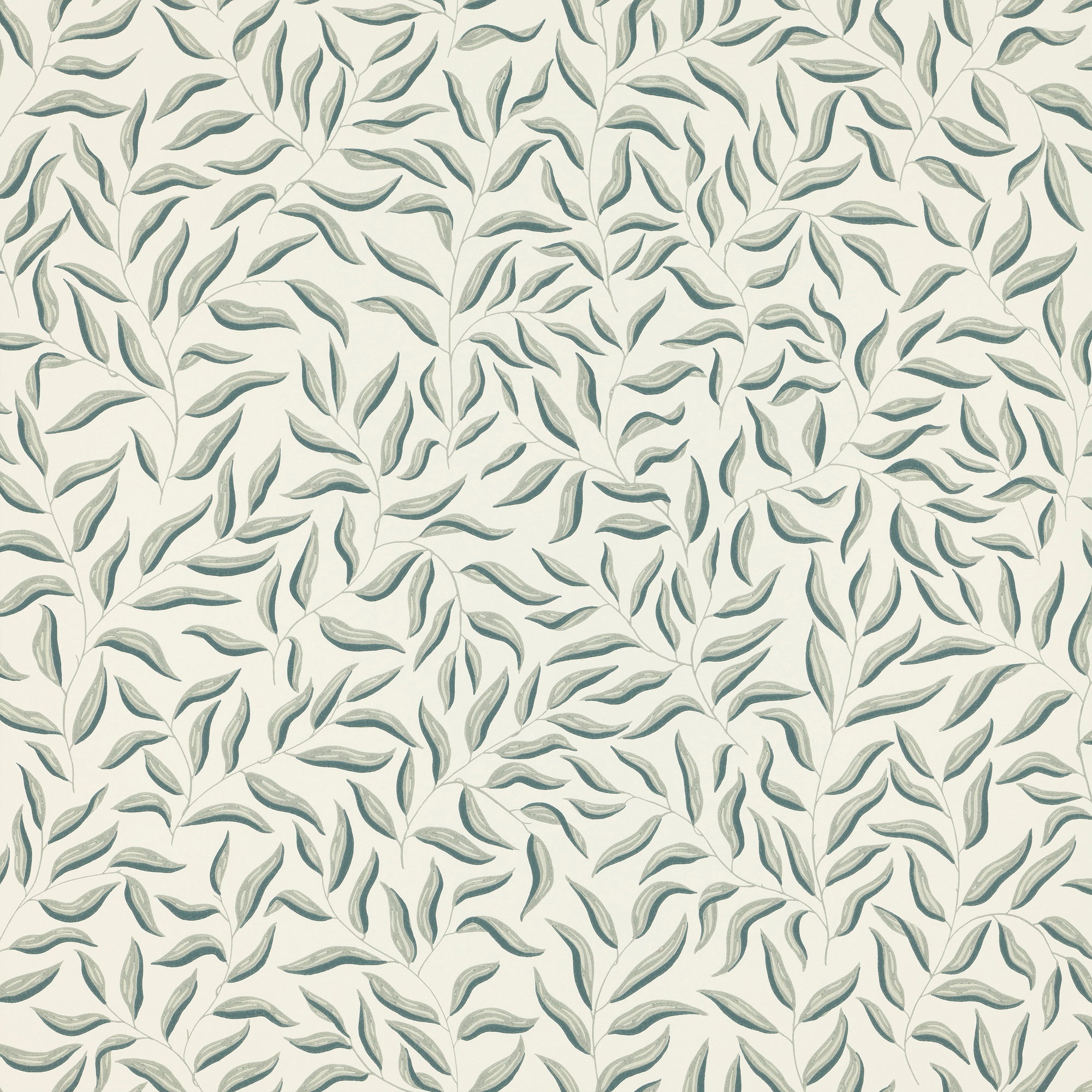 Karolina wallpaper by Sandberg, flat swatch of soft green trailing leaves on cream
