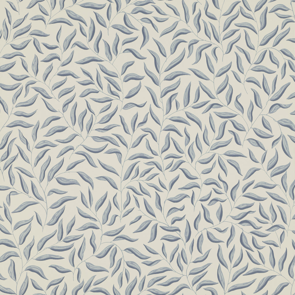 Karolina wallpaper by Sandberg, flat swatch of blue trailing leaves on cream