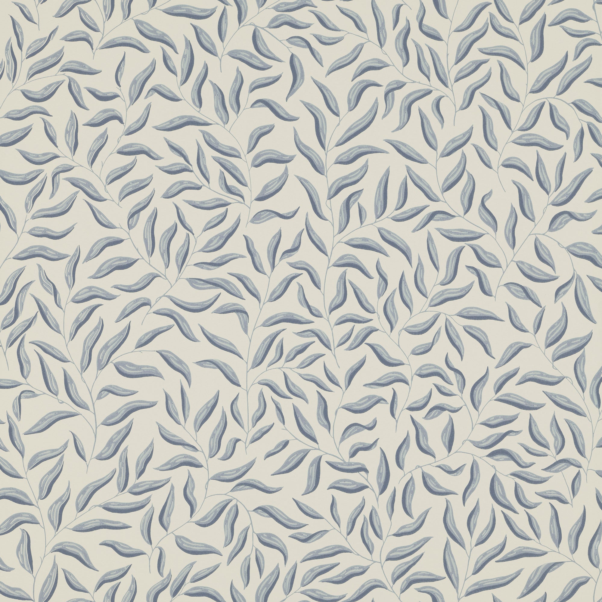 Karolina wallpaper by Sandberg, flat swatch of blue trailing leaves on cream