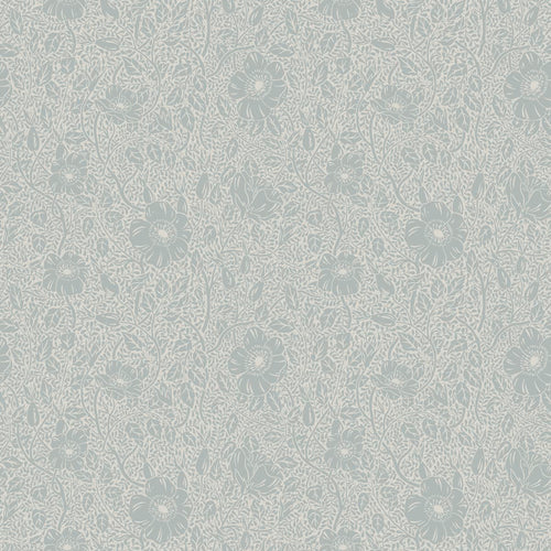 Anton wallpaper by Sandberg, fine trailing wild-rose floral in soft blue-grey on a pale grey ground, flat swatch