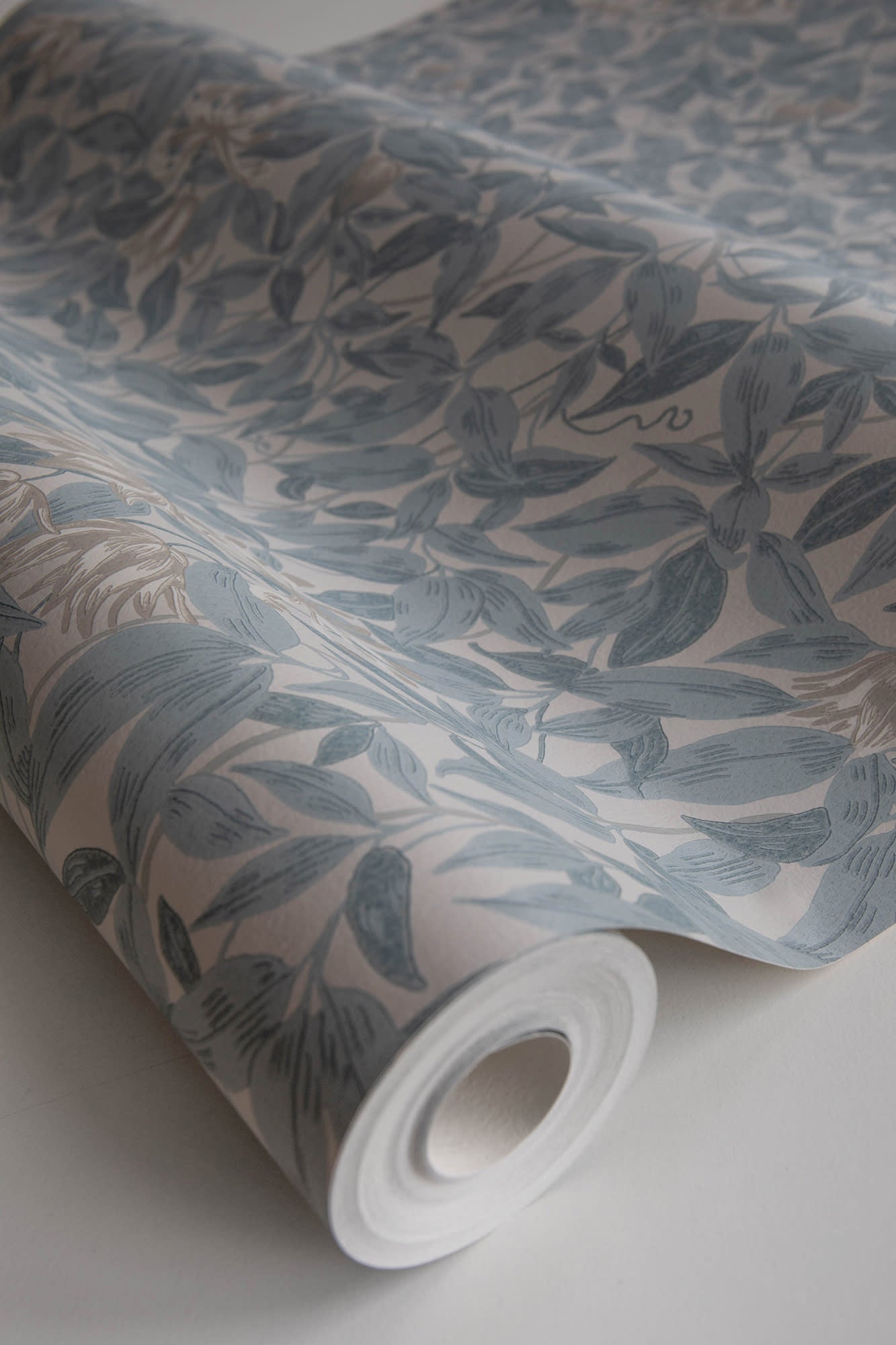 Linnea wallpaper by Sandberg in Misty Blue, close detail of the print