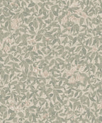 Linnea wallpaper by Sandberg in muted sage green and blush honeysuckle on linen beige, flat roll swatch