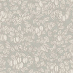 Emrik wallpaper by Sandberg, flat swatch of fine line-drawn plums and leaves in soft pink on grey-green