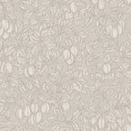 Emrik wallpaper by Sandberg, flat swatch of fine line-drawn plums and leaves in pale rose on warm greige