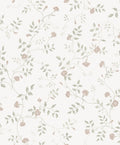 Henny wallpaper by Sandberg in soft blush and grey-green, delicate climbing floral vine on white, flat swatch