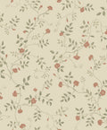 Henny wallpaper by Sandberg, trailing carnation vine in coral pink and sage green on a cream ground, flat swatch