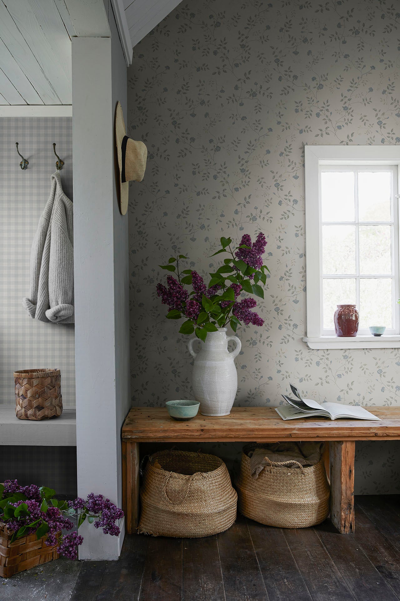 Henny wallpaper by Sandberg in Sandstone, styled on an interior wall