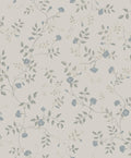 Henny wallpaper by Sandberg in dusty blue and grey-green, trailing carnation vine on pale stone, flat swatch