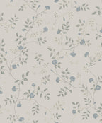 Henny wallpaper by Sandberg in dusty blue and grey-green, trailing carnation vine on pale stone, flat swatch