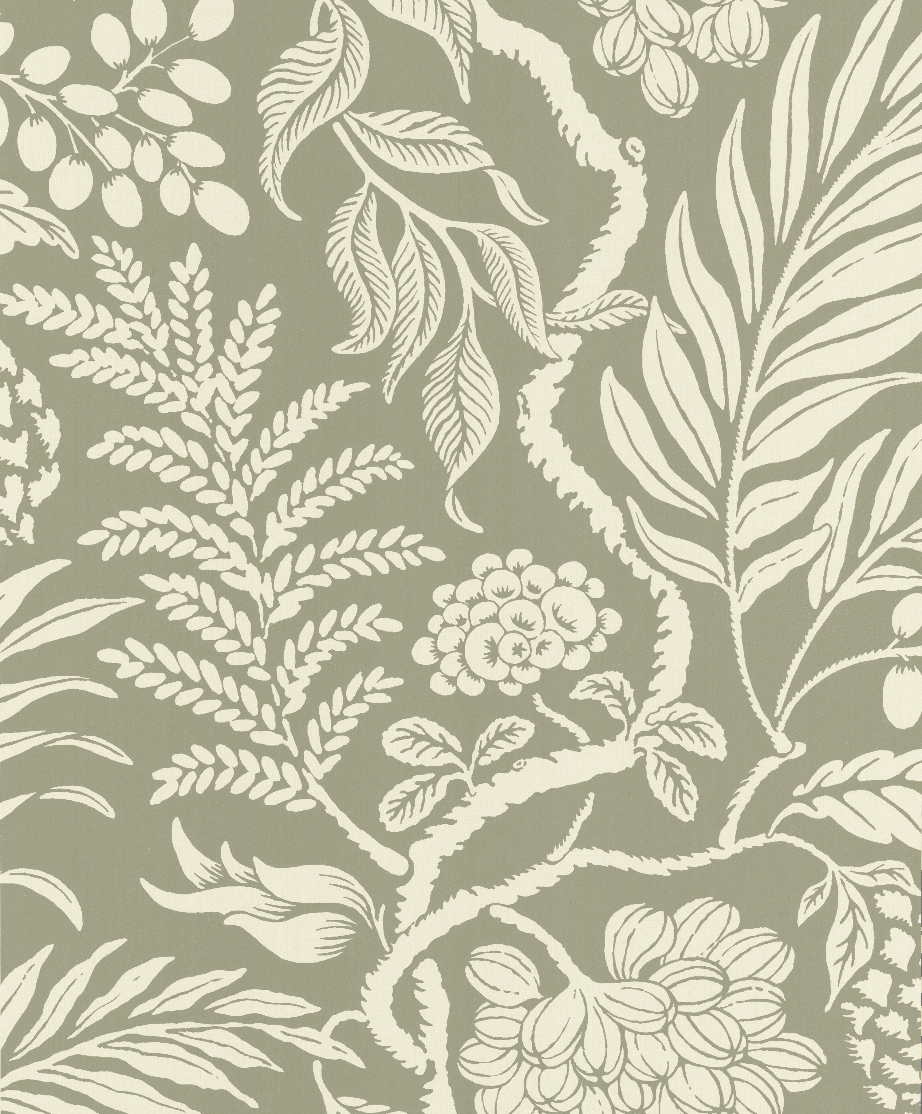 Cornucopia wallpaper by Langelid/von Bromssen - floral design in Green – Khaki