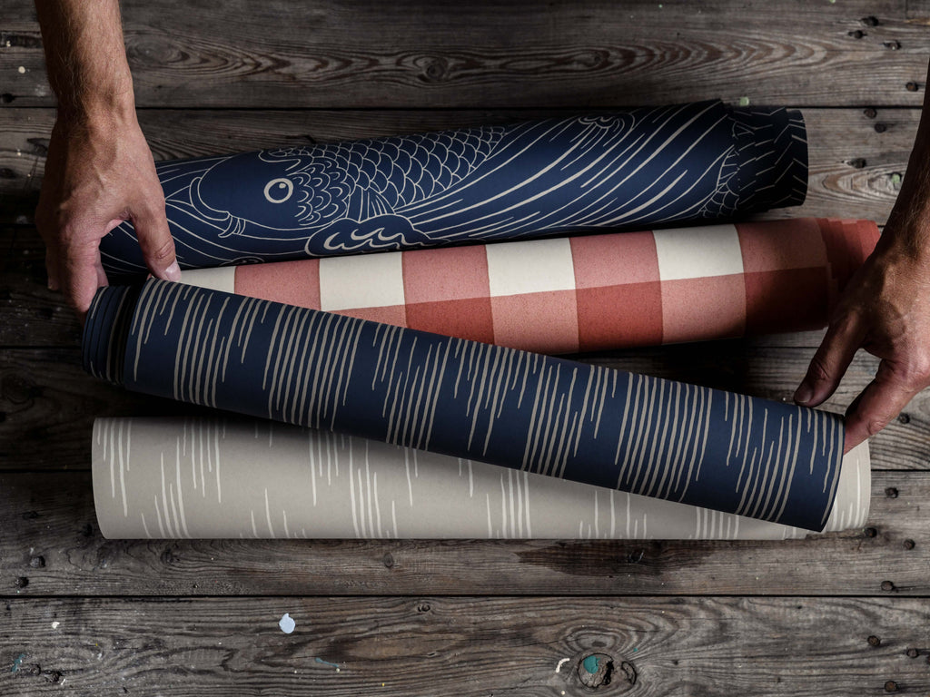 Ikat wallpaper by Langelid/von Bromssen - geometric design in Blue – Midnight