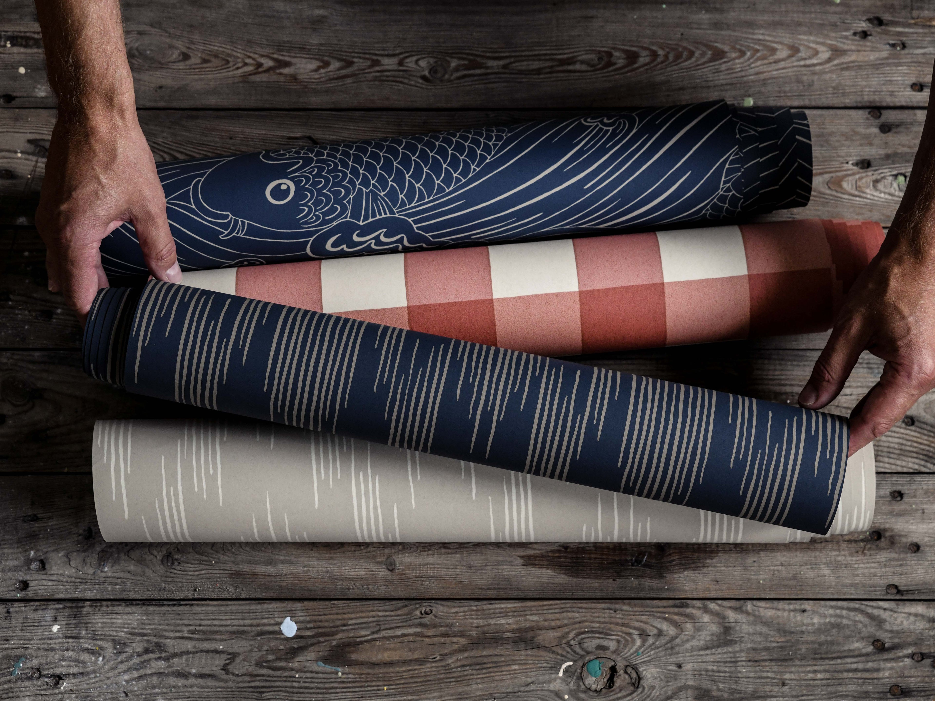 Ikat wallpaper by Langelid/von Bromssen - geometric design in Blue – Midnight