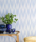 Ikat wallpaper by Langelid/von Bromssen - geometric design in Blue – Mediterranean