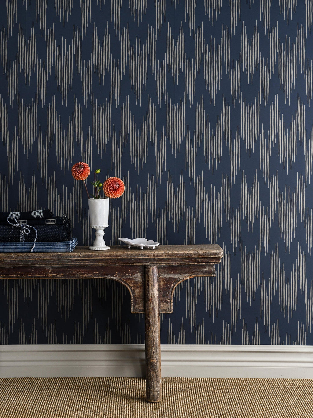 Ikat wallpaper by Langelid/von Bromssen - geometric design in Blue – Midnight