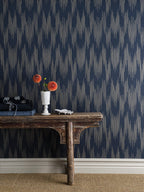 Ikat wallpaper by Langelid/von Bromssen - geometric design in Blue – Midnight