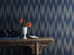 Ikat wallpaper by Langelid/von Bromssen - geometric design in Blue – Midnight
