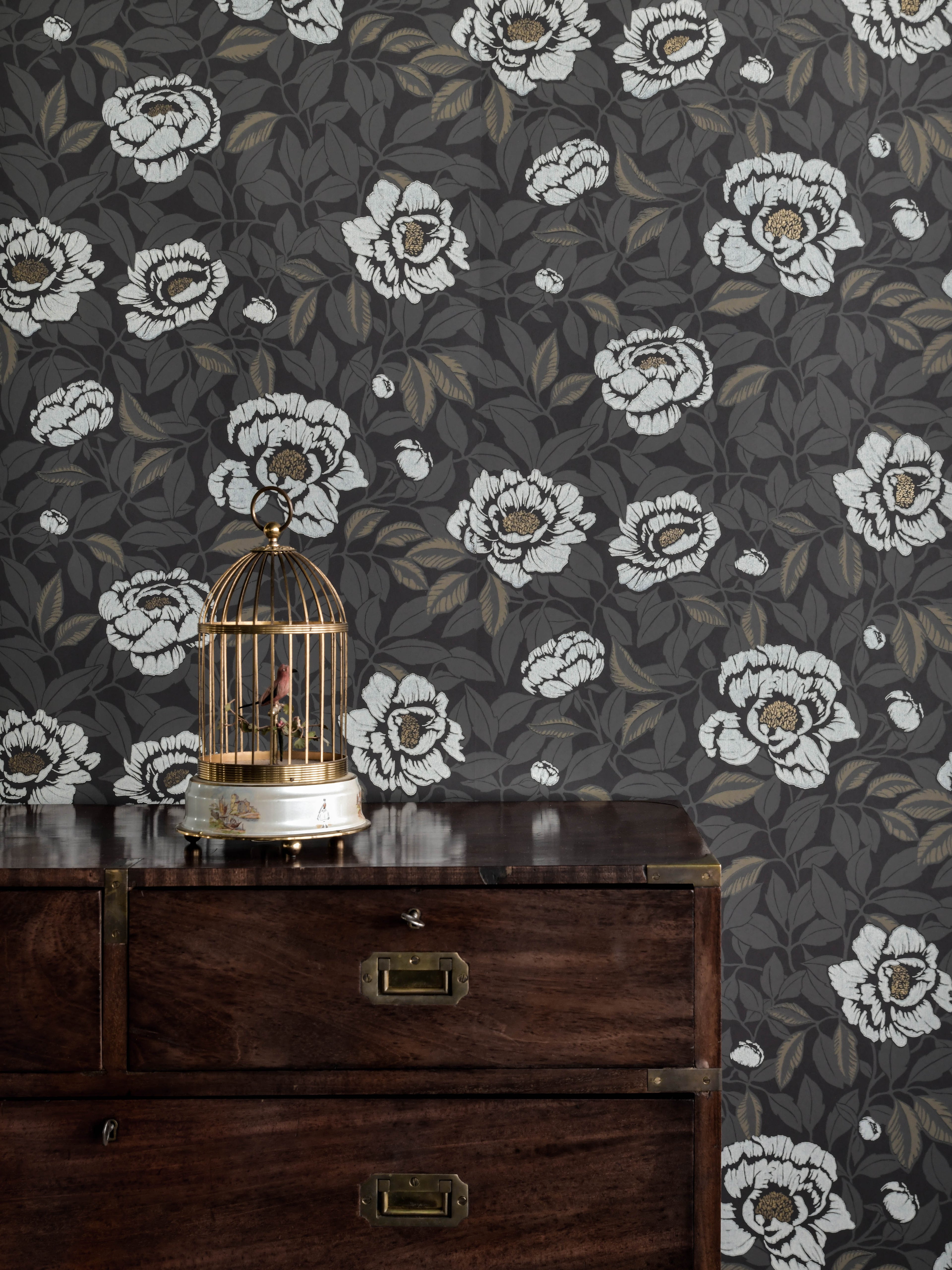 My Peony Garden wallpaper by Langelid/von Bromssen - floral design in Charcoal