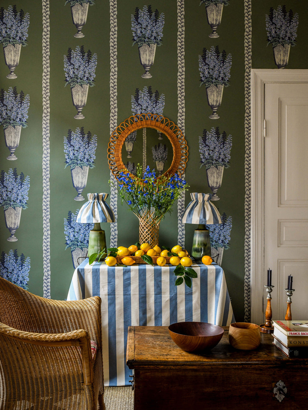 Delphinium wallpaper by Langelid/von Bromssen - floral design in Green