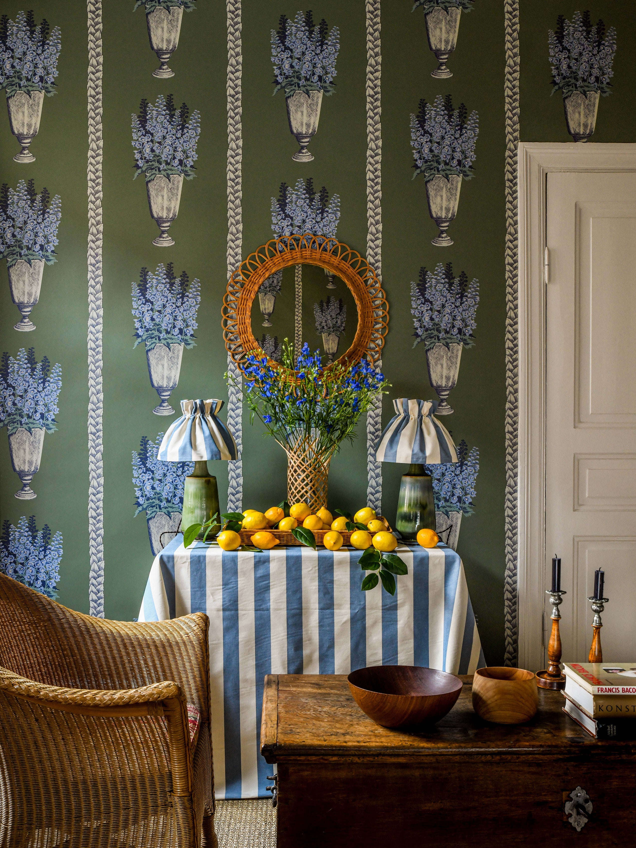 Delphinium wallpaper by Langelid/von Bromssen - floral design in Green