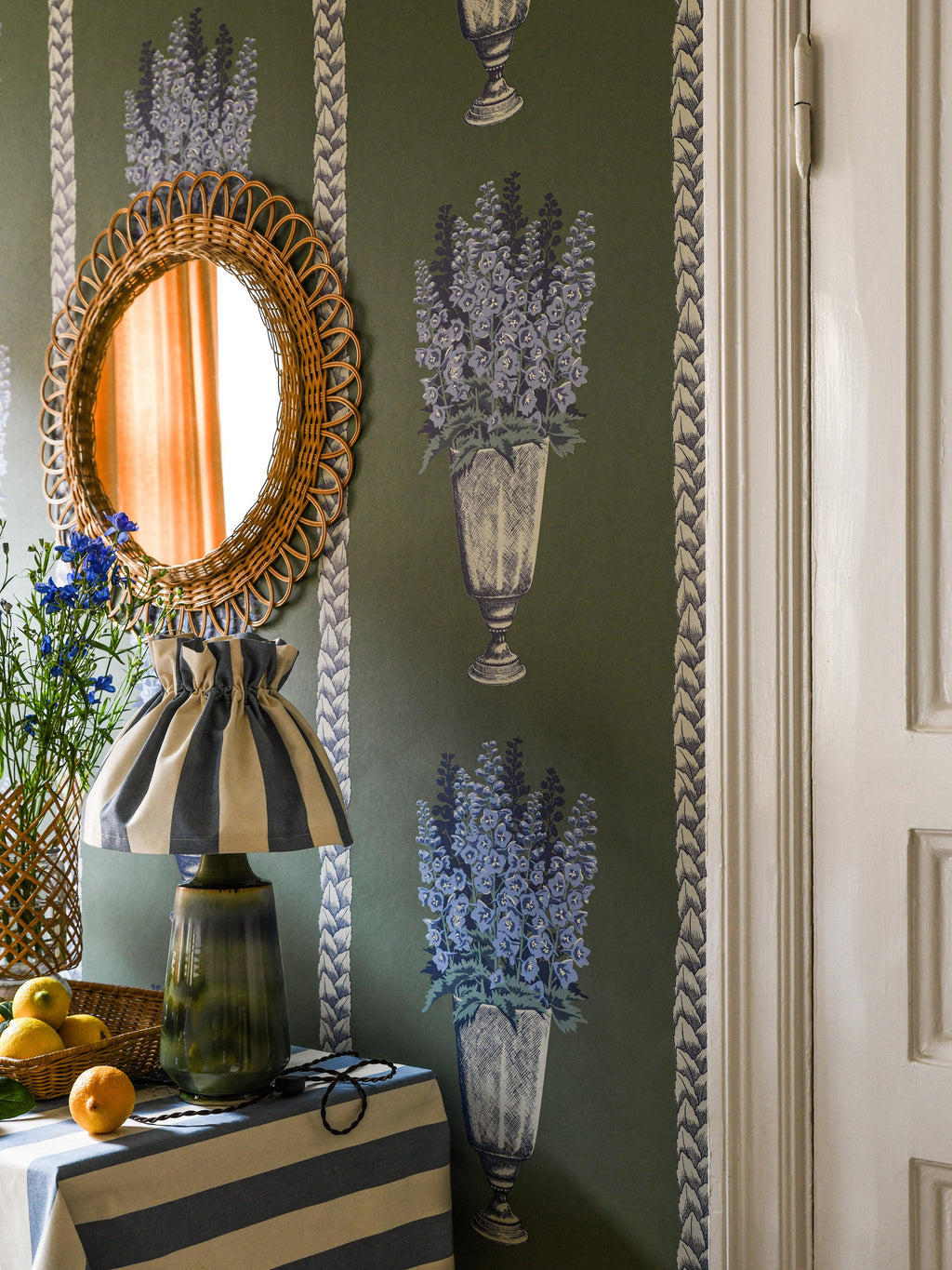 Delphinium wallpaper by Langelid/von Bromssen - floral design in Green