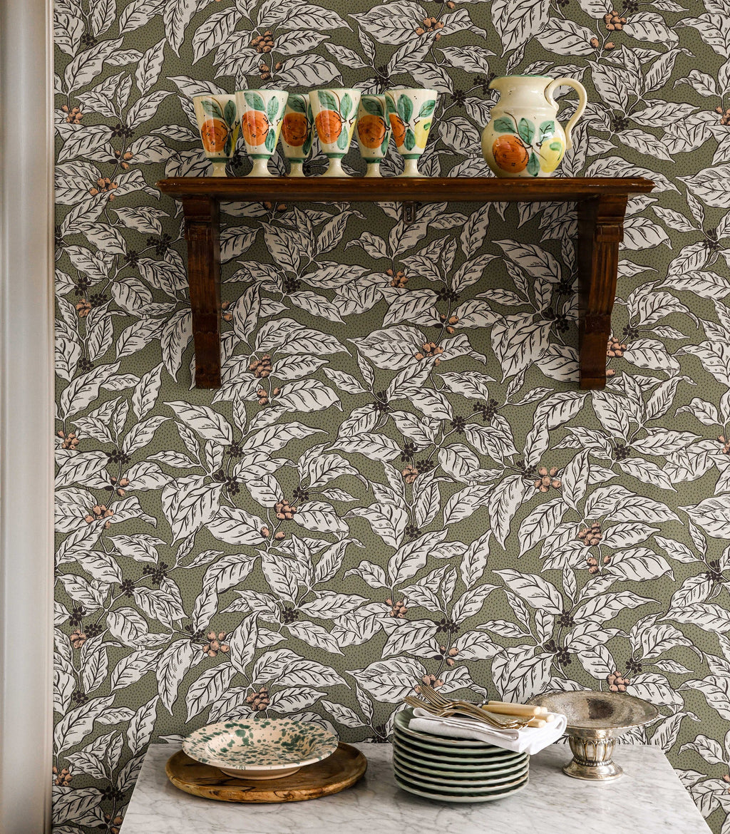 Caffeine wallpaper by Langelid/von Bromssen - botanical design in Green