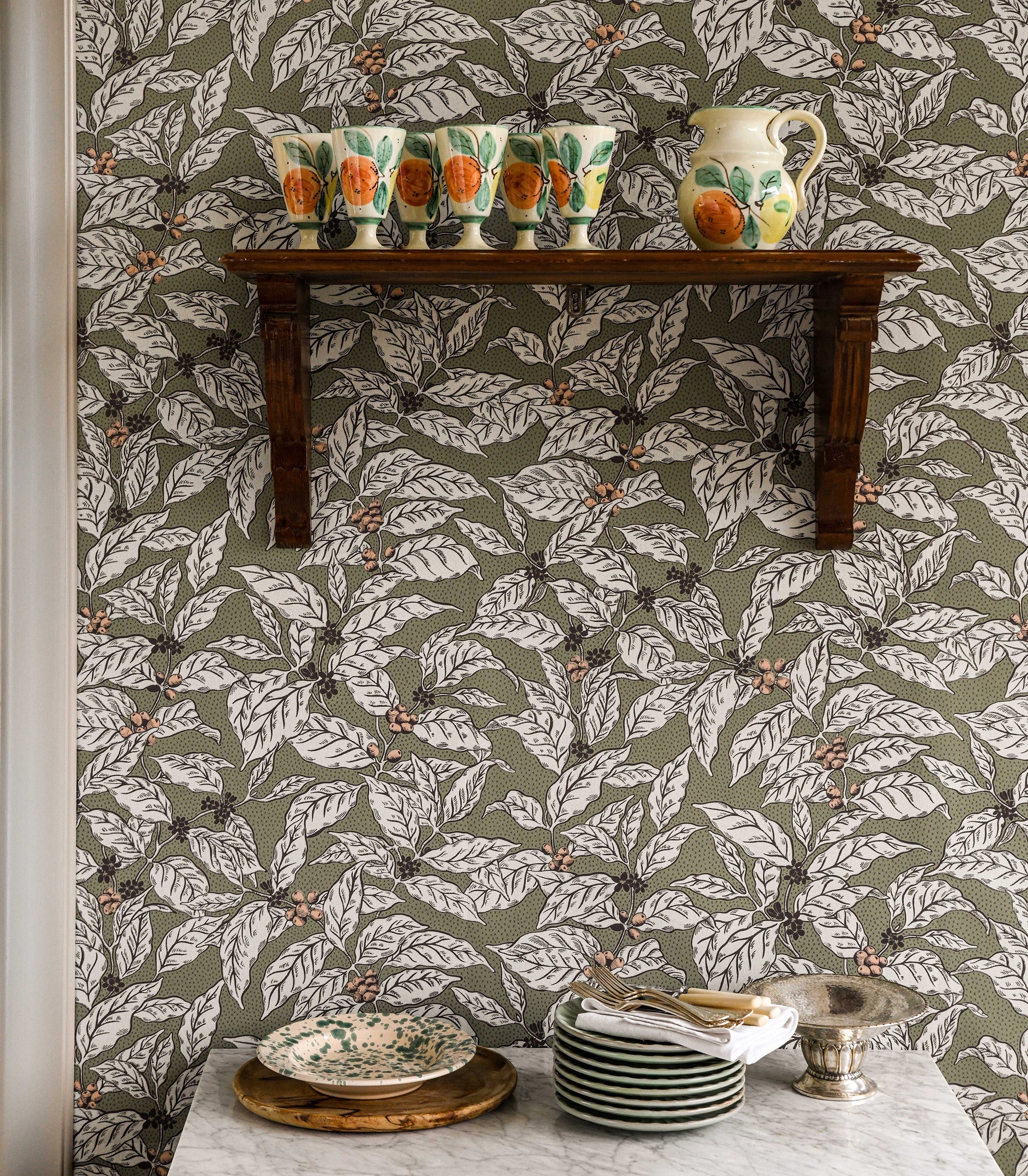 Caffeine wallpaper by Langelid/von Bromssen - botanical design in Green