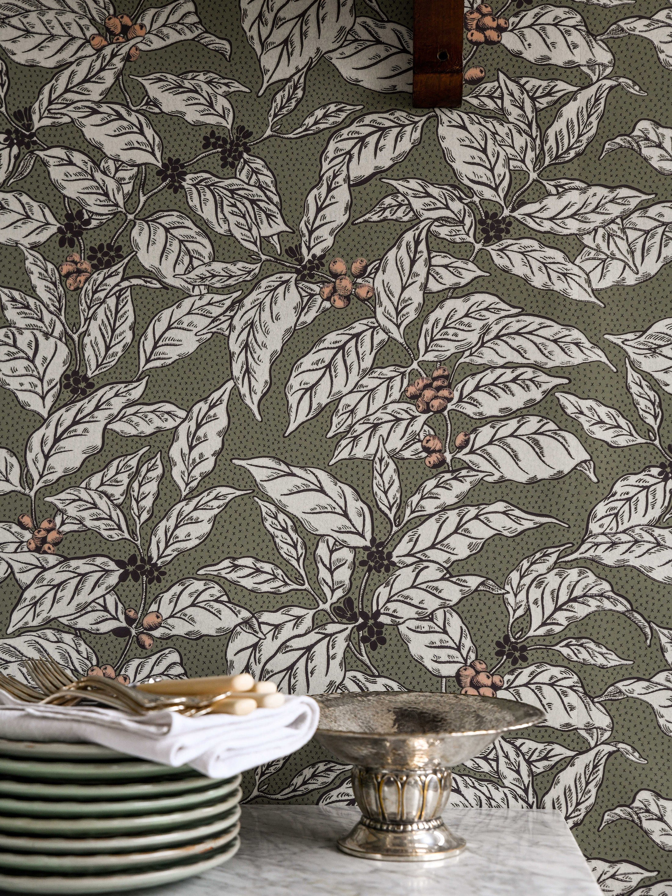 Caffeine wallpaper by Langelid/von Bromssen - botanical design in Green