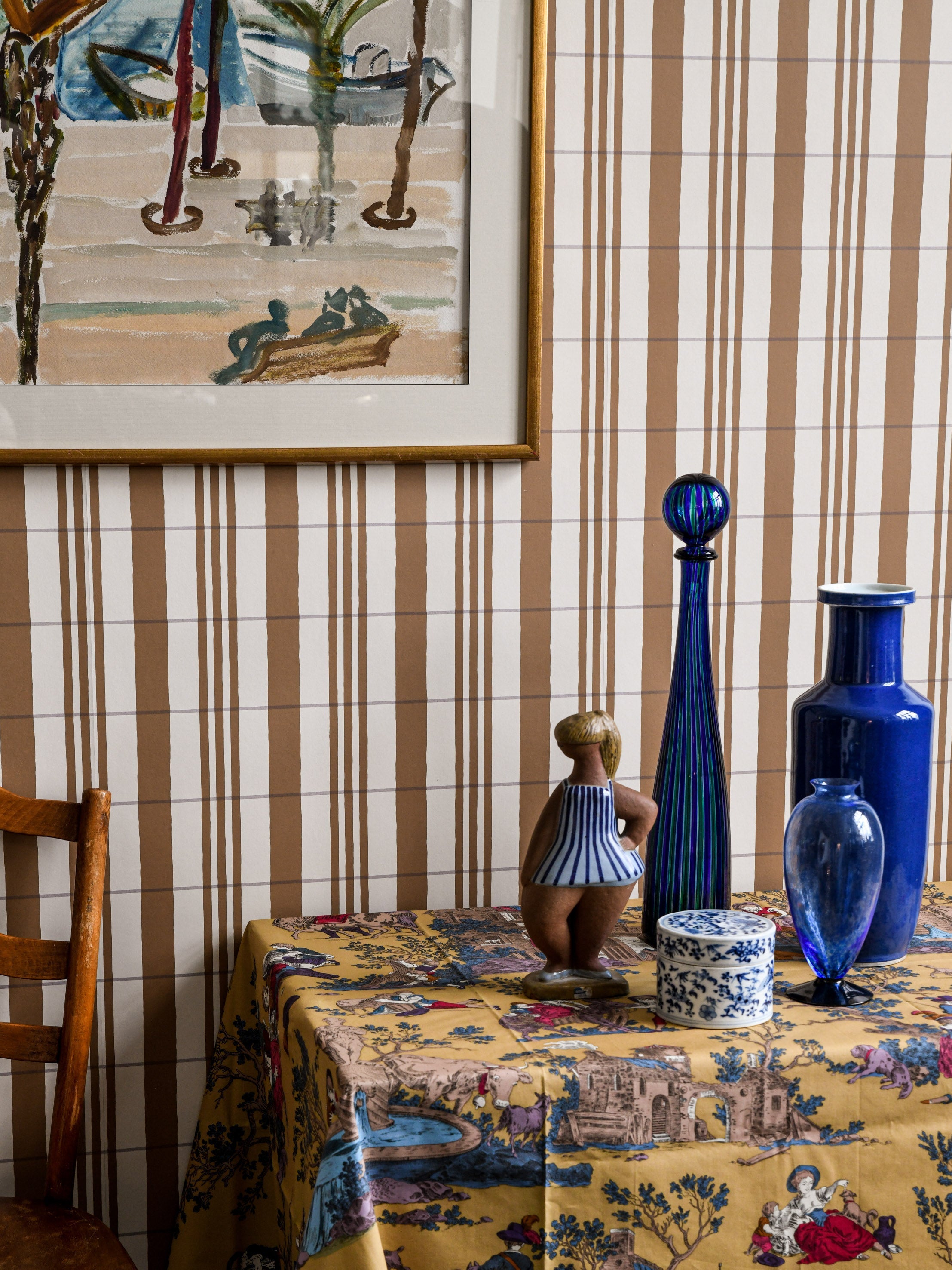 The Guards' Tent wallpaper by Langelid/von Bromssen - stripe design in Brown